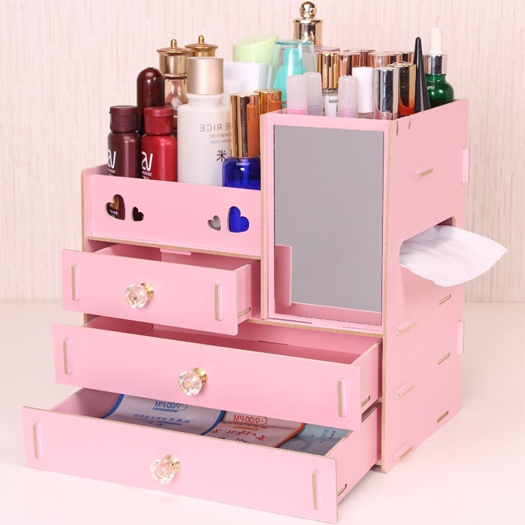 1pc Pink Desktop Drawer Style Mini Storage Cabinet, Makeup