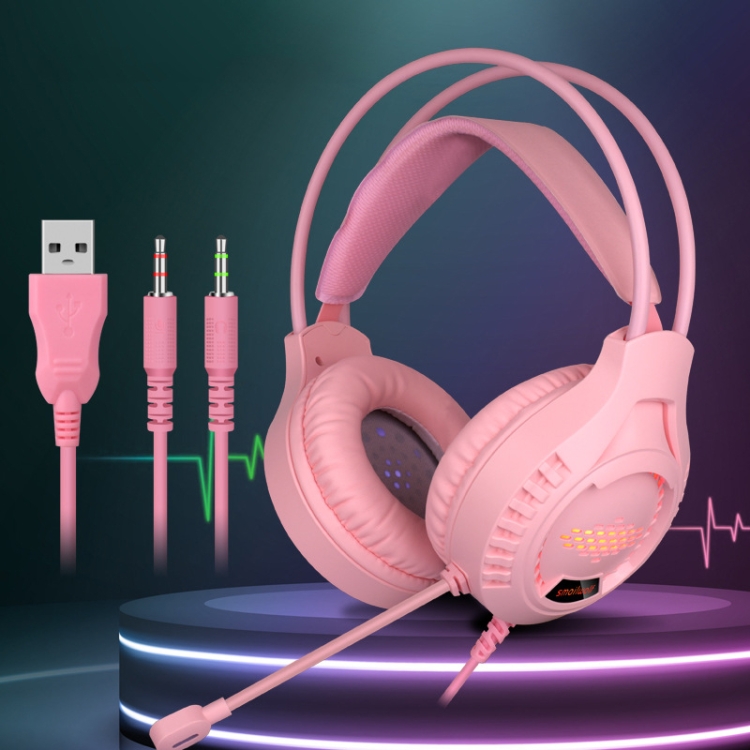 Smailwolf AK3 3.5mm Double Plug Version Game Wired Luminous Desktop  Computer Headset(Pink)