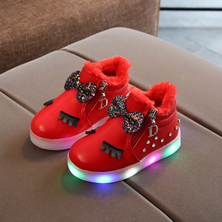 Wordt erger medaillewinnaar Taalkunde Kids Shoes Baby Infant Girls Eyelash Crystal Bowknot LED Luminous Boots Shoes  Sneakers, Size:35(Red