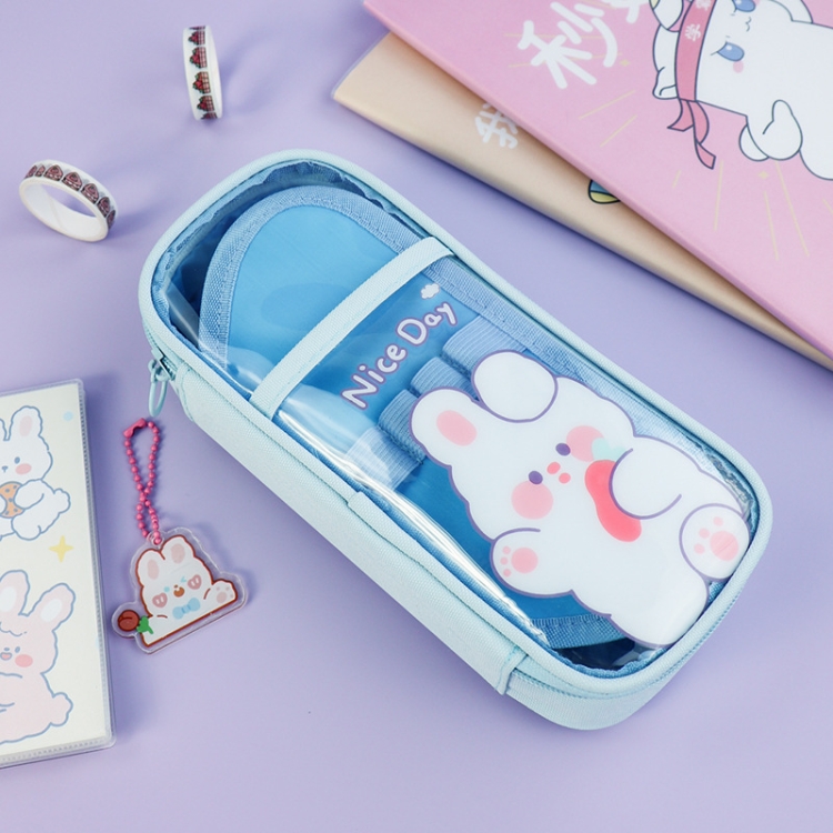 1 Piece Cute Pencil Bag Cartoon Bunny Pencil Case Double-Layer