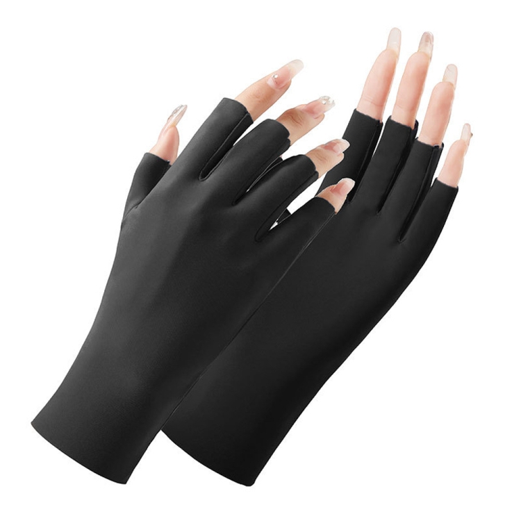 Ladies Sunscreen Gloves Half Finger Ice Silk Gloves,Style: Cent  Finger(Black)