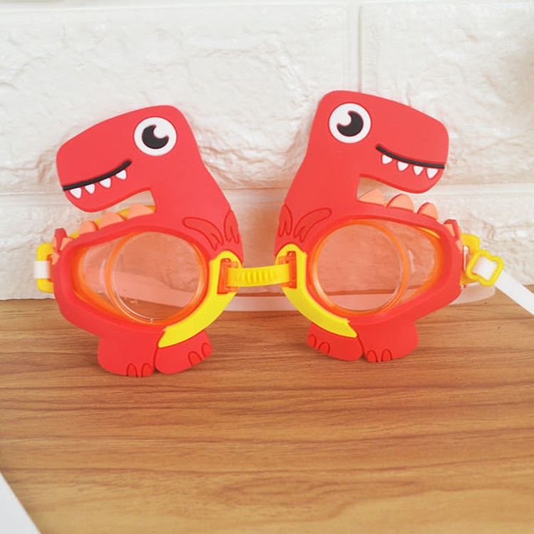 Children Cartoon Dinosaur Eyes Waterproof and Anti-fog Amusement Park  Swimming Goggles(Red)