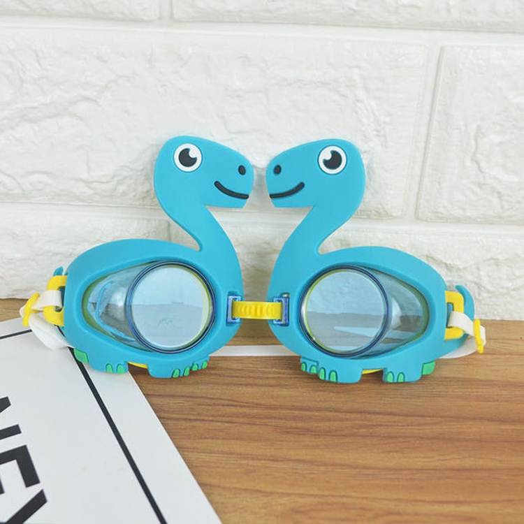 Children Cartoon Dinosaur Eyes Waterproof and Anti-fog Amusement Park  Swimming Goggles(Blue)