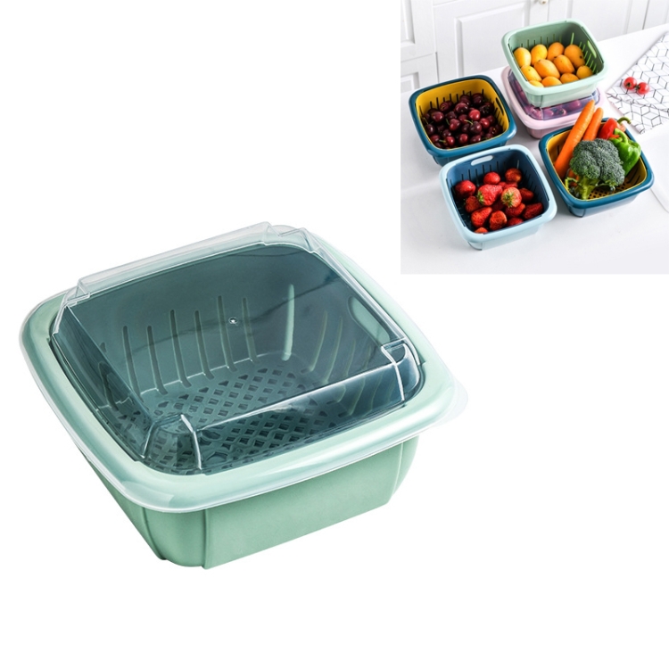 Refrigerator Food Storage Box with Drain Layer and Lid