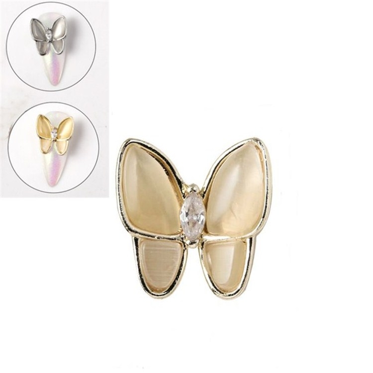 10 PCS Schmetterling Nail Art Zubehör Golden Dreidimensionales Katzenauge  Schmetterling Zirkon DIY Nageldekoration Zubehör (Gold 1