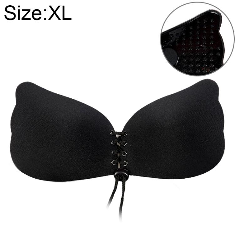 Women Self-Adhesive Strapless Bandage Blackless Solid Bra Silicone  Underwear Invisible Bra, Size:XL(T Black)