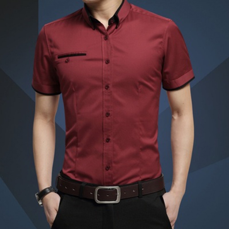 Pickering Gladys Persona especial Camisa de negocios para hombre Camisa de manga corta con cuello vuelto,  Talla: XXXL (rojo vino)
