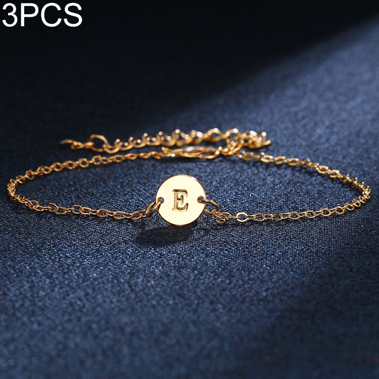 3 PCS E Letter Gold Color Bracelet and Bangle for Woman Adjustable Simple  Bracelets