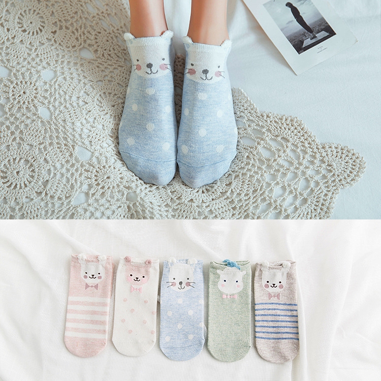 5 pares de calcetines cortos de algodón con diseño de orejas de