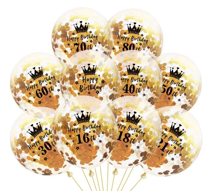 Gold Birthday Party Decorations,Happy Birthday Banner, 16th 18th 21th 30th  40th 50th 60th 70th Gold White Birthday Decorations Supplies Balloons