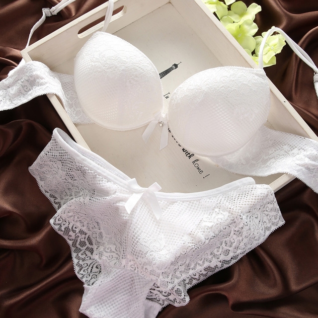Lace Sexy Thin Underwear Vintage Solid Color Bra Set, Size:70B(White)