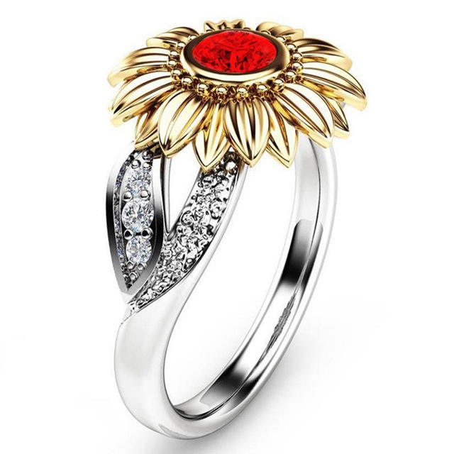 Anillos de cristal de girasol lindos femeninos de moda para mujer