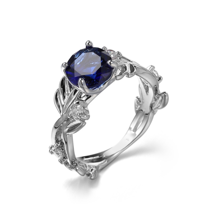 Crystal Vine Leaf Design Engagement Ring Fashion For Women Jewelry, Ring  Size:8(Blue)