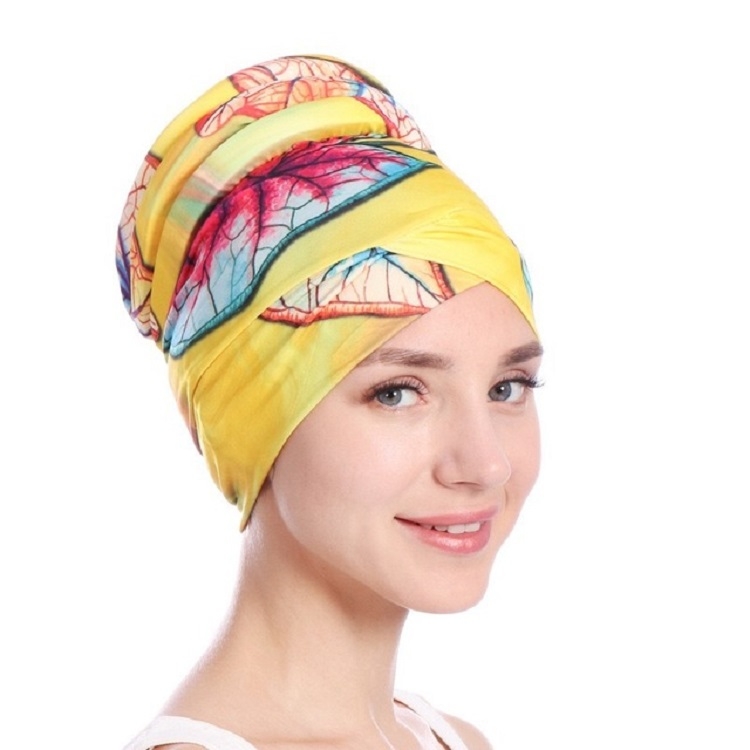 Women Glitter Thread Big Flower Turban Hat Comfortable Hijab Cap Headwrap Newly 