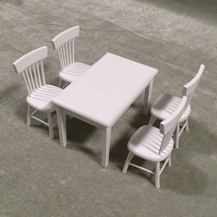 Dollhouse 5Pcs Dining Table Chair Wooden Miniature Furniture Set White 