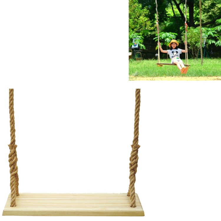 Outdoor Swing Indoor Balcony Children Adult Solid Wood Swing, Style:Hemp  Rope(50x13 cm)