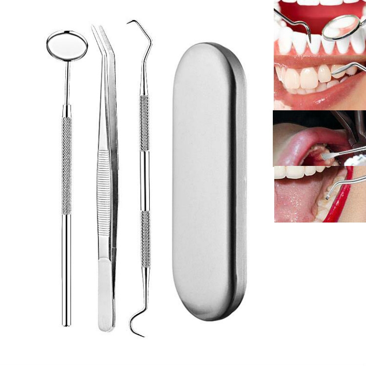 3 in 1 Silver Box Stainless Steel Dental Tools Dental Care Tartar Tool  Dentist Tool Set
