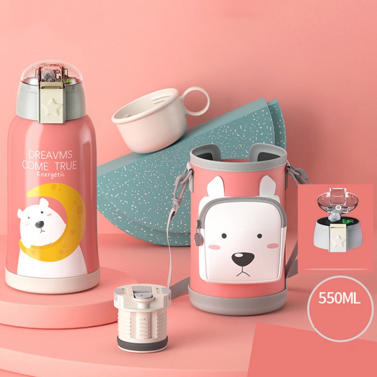 550ml 1 Cup With 2 Covers Children's Thermos Children's Portable Cute  Cartoon 316 Stainless Steel Water Bottle With Straw Children's School Water  Cup