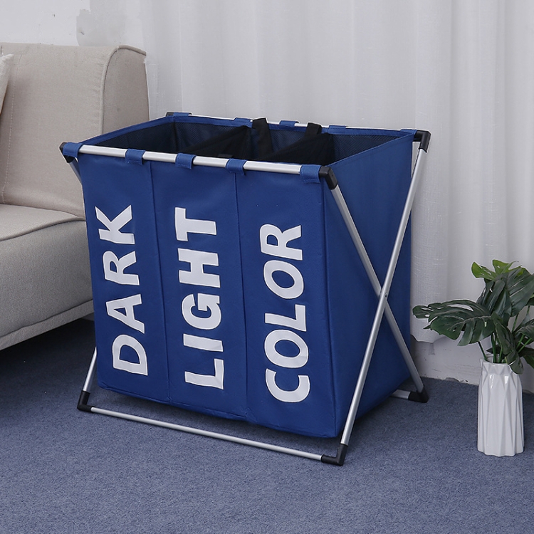 Cesta plegable de tres rejillas para ropa sucia, organizador de cesto de  lavandería, cesta de almacenamiento en el hogar (azul)