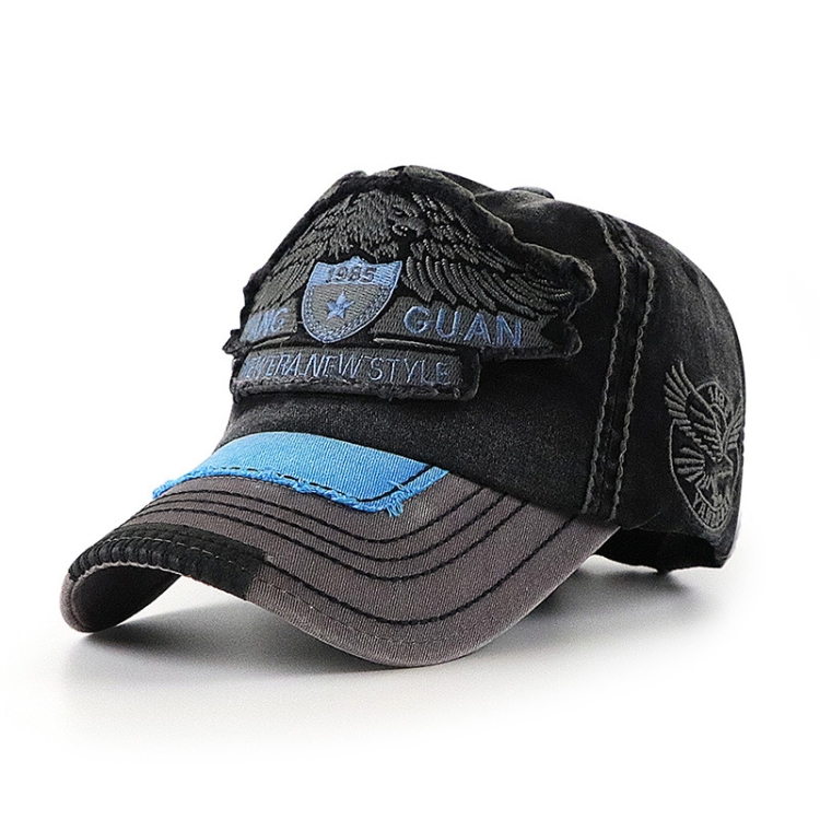 YANG GUAN Eagle Pattern Embroidered Washed Baseball Cap Sun Protection Cap,  Size: 58cm(Black)