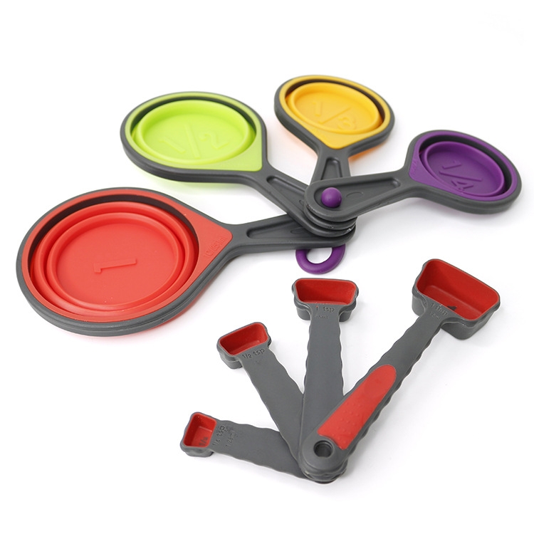 4/8Pcs Silicone Measuring Cup Measuring Spoon Collapsible Baking