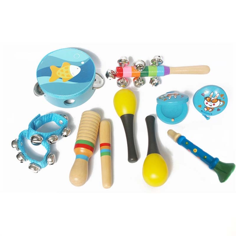 10 en 1 enfants combinaison d'instruments de musique en bois éducation  précoce bébé instrument de musique jouets (garçon)