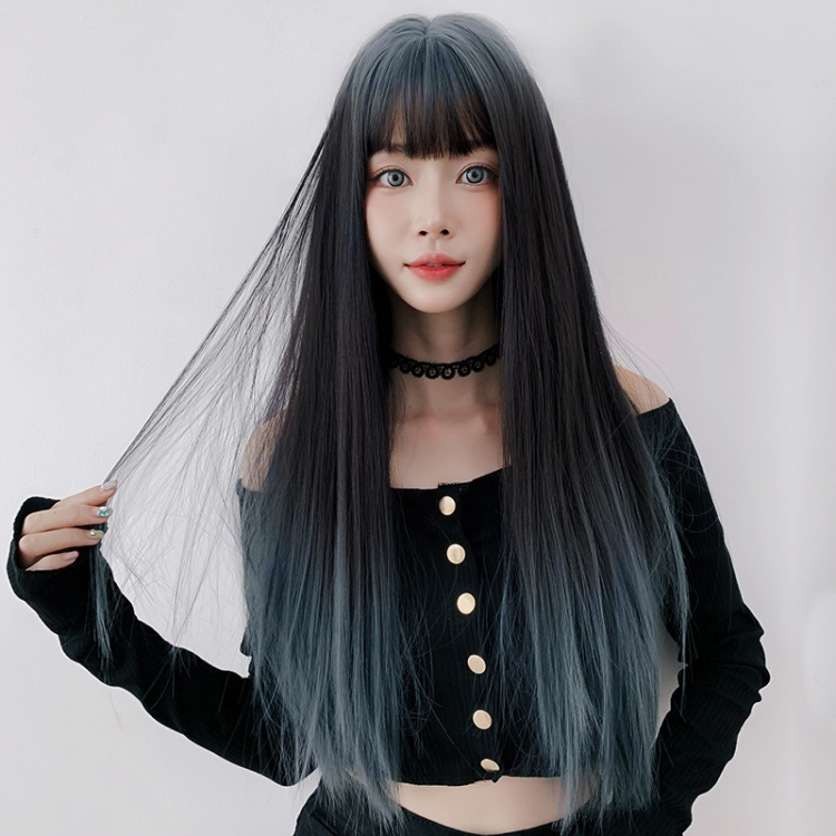 【通販 32 Smoke Gray Womens Long Straight Full Wigs Costume Synthetic Hair Hairpieces 