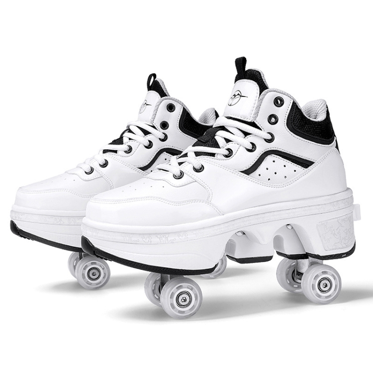 DF06 Walking Shoes Four wheel Retractable Roller Skates Size 35 White