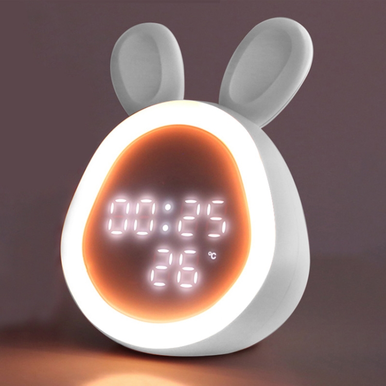 Réveil intelligent de lapin de temps de dessin animé multifonctionnel  créatif (blanc)