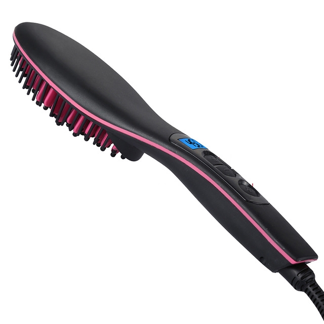 2 PCS Ceramic Hair Straightener Brush Fast Straightening Hair Electric Comb  Flat Iron LCD Display Digital Heating Hair Brush(Black Red)