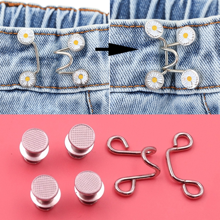 6 in 1 Nail-Free Detachable Button Jeans Waist Adjustment Buckle Set,  Colour: 32mm (Silver)