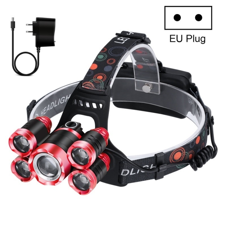 Outdoor Zoom Sensor Headlight 5LED Strong Light Fishing Light,  Specification: EU Plug