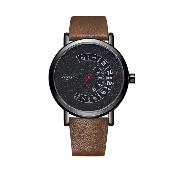 YAZOLE Turntable Men Quartz Watch 509 Star Brown Belt