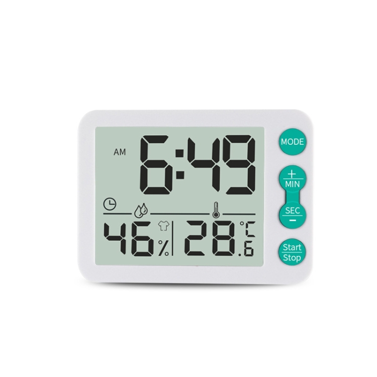 Al Indoor Thermometer and Hygrometer Large Screen Alarm Clock Kitchen Electronic Countdown Timer (White Shell Blue Button)