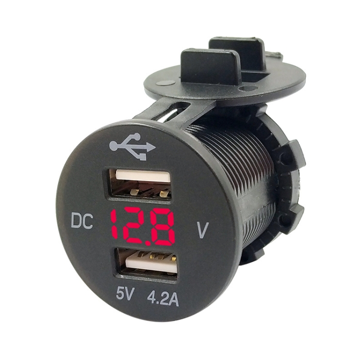 4,2 A Dual USB mit Spannungsanzeige Handy-Ladegerät Steckdose Netzteil 12 V  Auto Motorrad (rotes