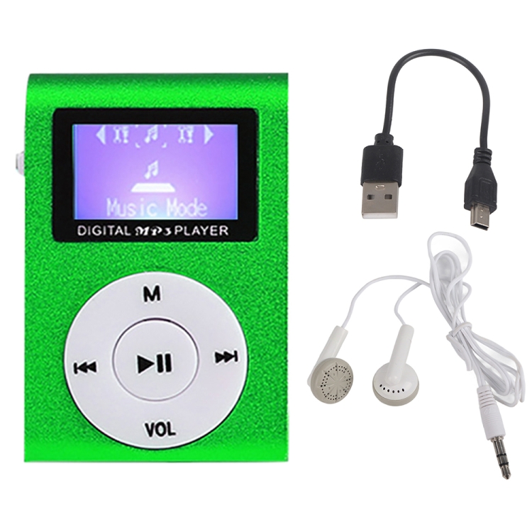 128M + Auricolare + Cavo Mini Lavalier Lettore musicale MP3 in metallo con  schermo (verde)