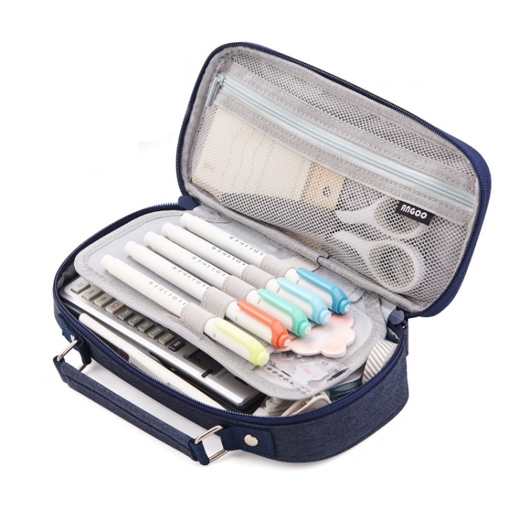 Angoo Macaron Double-layer Retractable Large-capacity Pencil Case  Stationery Box(Light Blue)