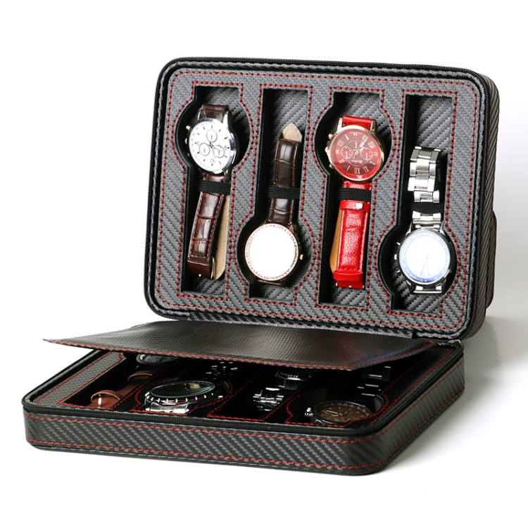 PU Leather Full Carbon Fiber Zipper Watch Bag Watch Storage Display Box ...