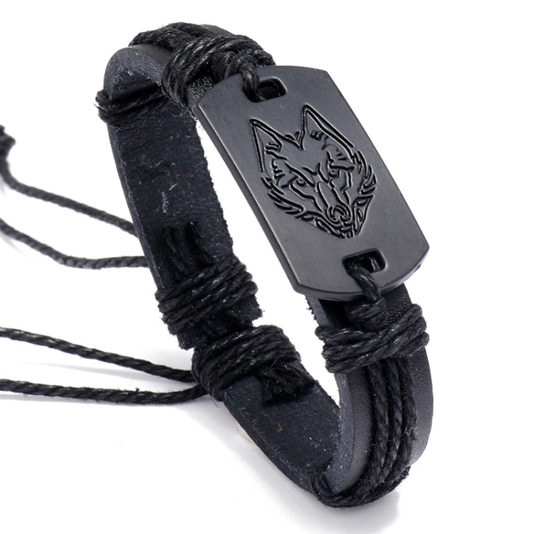 wolf head leather bracelet