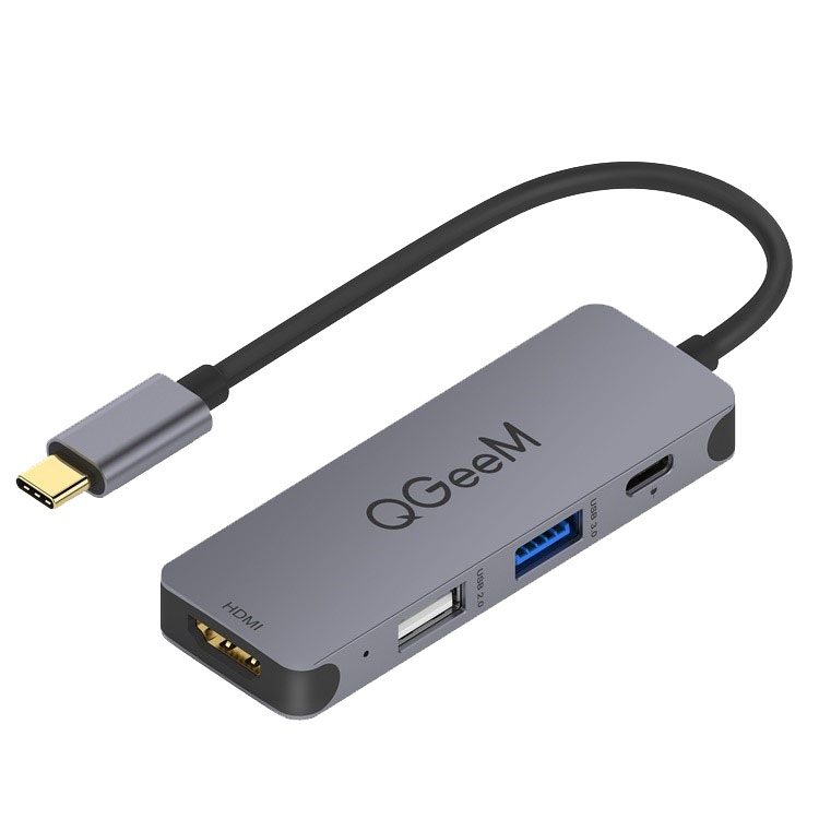 QGEEM UH04-1 4 in 1 USB 3.0多機能タイプ-C拡張ハブアダプタ（シルバー