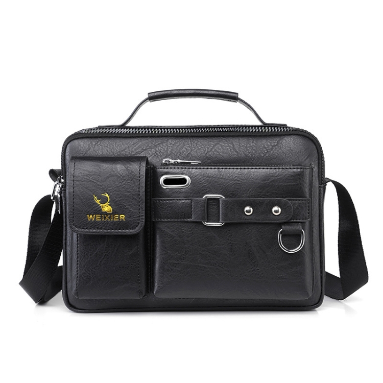 WEIXIER 18067 Men Leisure Style PU Leather Single Shoulder Bag (Black)