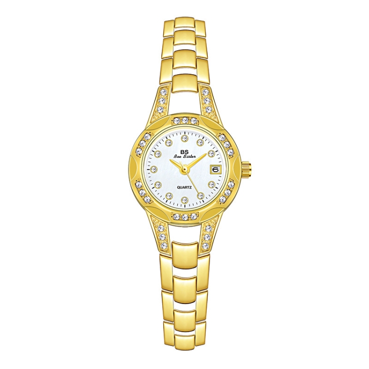 BS Bee Sister FA1679 Ladies Diamond Chain Watch Cute Small Round Watch With Calendar Gold