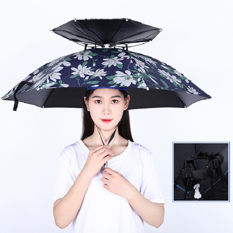 Double-layer Fishing Umbrella Hat Outdoor Sunscreen And Rainproof Folding Umbrella  Hat, Color: 80 Camellia
