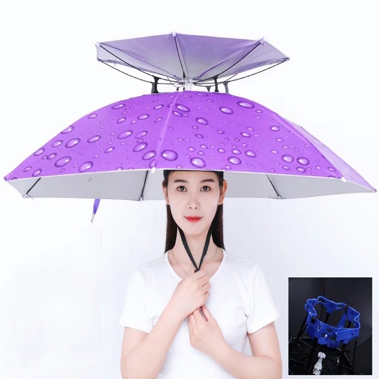 Double-layer Fishing Umbrella Hat Outdoor Sunscreen And Rainproof Folding Umbrella  Hat, Color: 95 Purple (Rubber