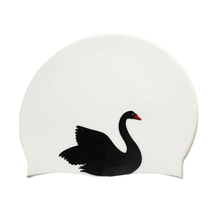 Hy08 Cute Cartoon Print Silicone Swimming Cap, Spec: Black Swan