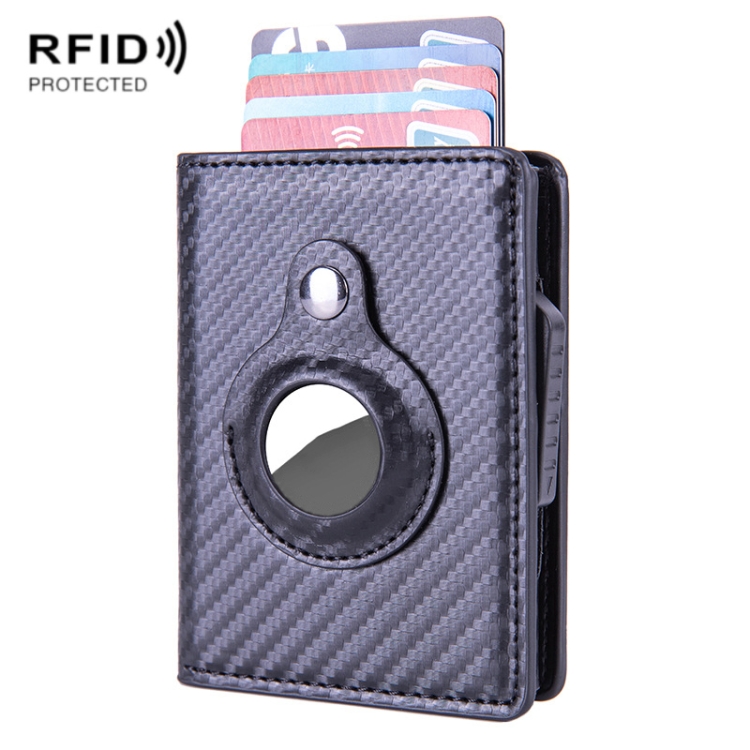 X80 RFID Antitheft Brushed Leather Card Holder For AirTag(Carbon