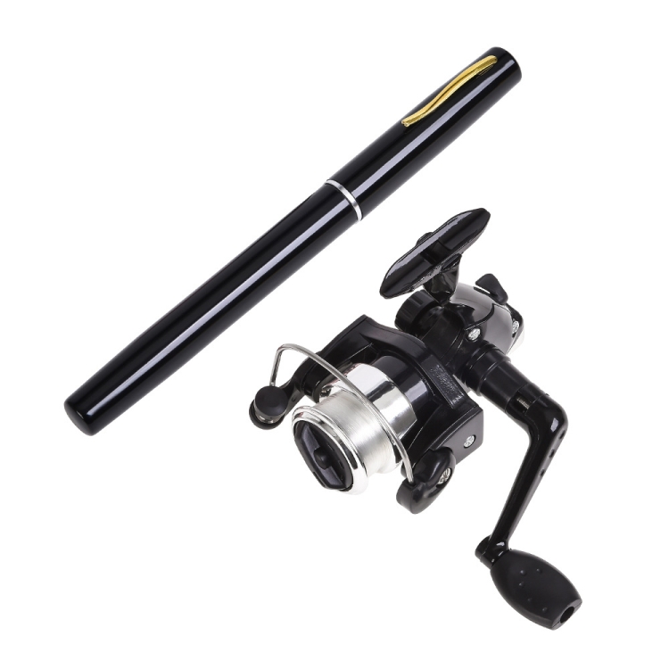 LEO Pen Type Fishing Rod & Spinning Wheel Fishing Reel Portable Pocket  Fishing Gear(H8022B Black)