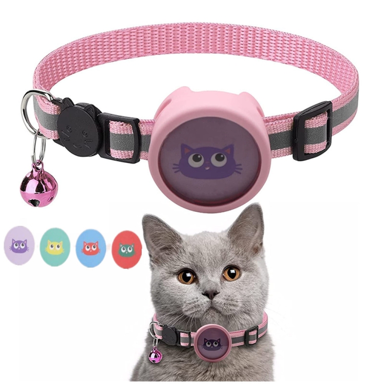 Waterproof Silicone Case for AirTag Adjustable Pet Collar GPS Cat Collar  with Tassel / Film - Pink Wholesale