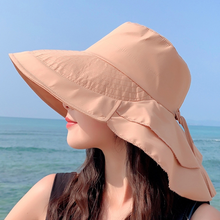 8062 Women Summer Neck Protection Sunscreen Hat Large Brim Fisherman  Hat(Khaki)