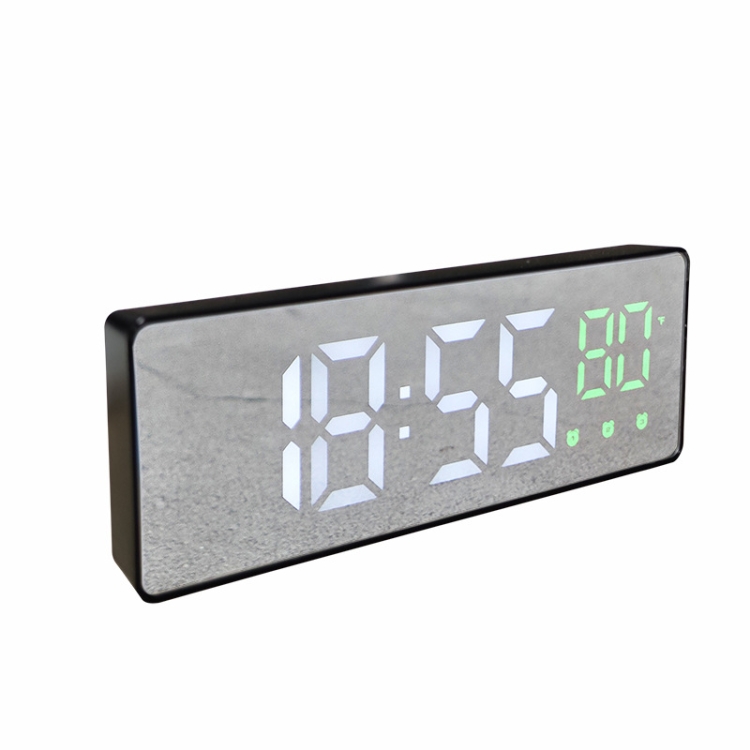 0715 음성 인식 LED 음소거 날짜 온도 표시 전자 시계(블랙 쉘 그린 라이트)